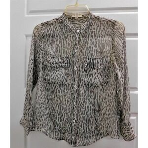 Equipment Black White Animal Print Sheer Button Down Blouse sz XS